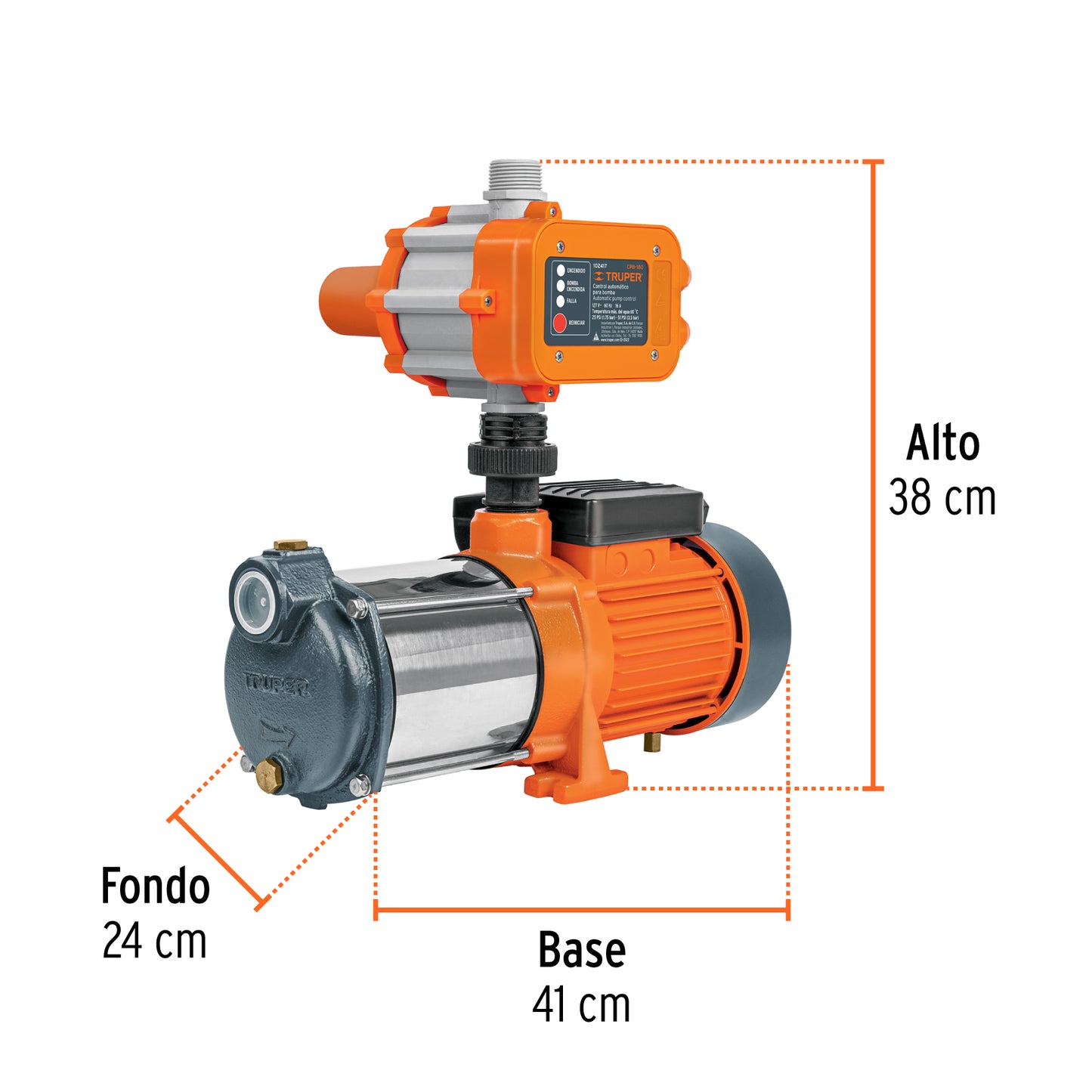 BOMBA PARA AGUA 1-1/3-HP TRUPER CON PRESURISADOR Y CONTROL
