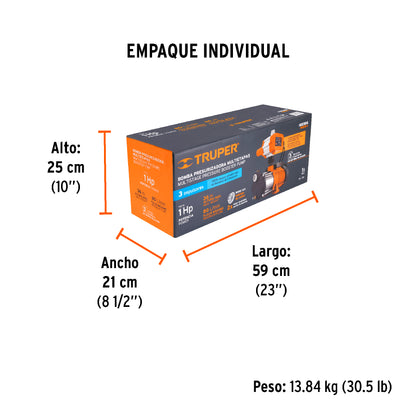 BOMBA PARA AGUA 1-HP TRUPER CON PRESURISADOR Y CONTROL