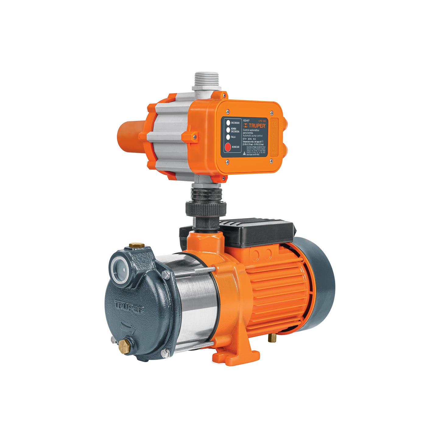 BOMBA PARA AGUA 3/4-HP TRUPER CON PRESURISADOR Y CONTROL