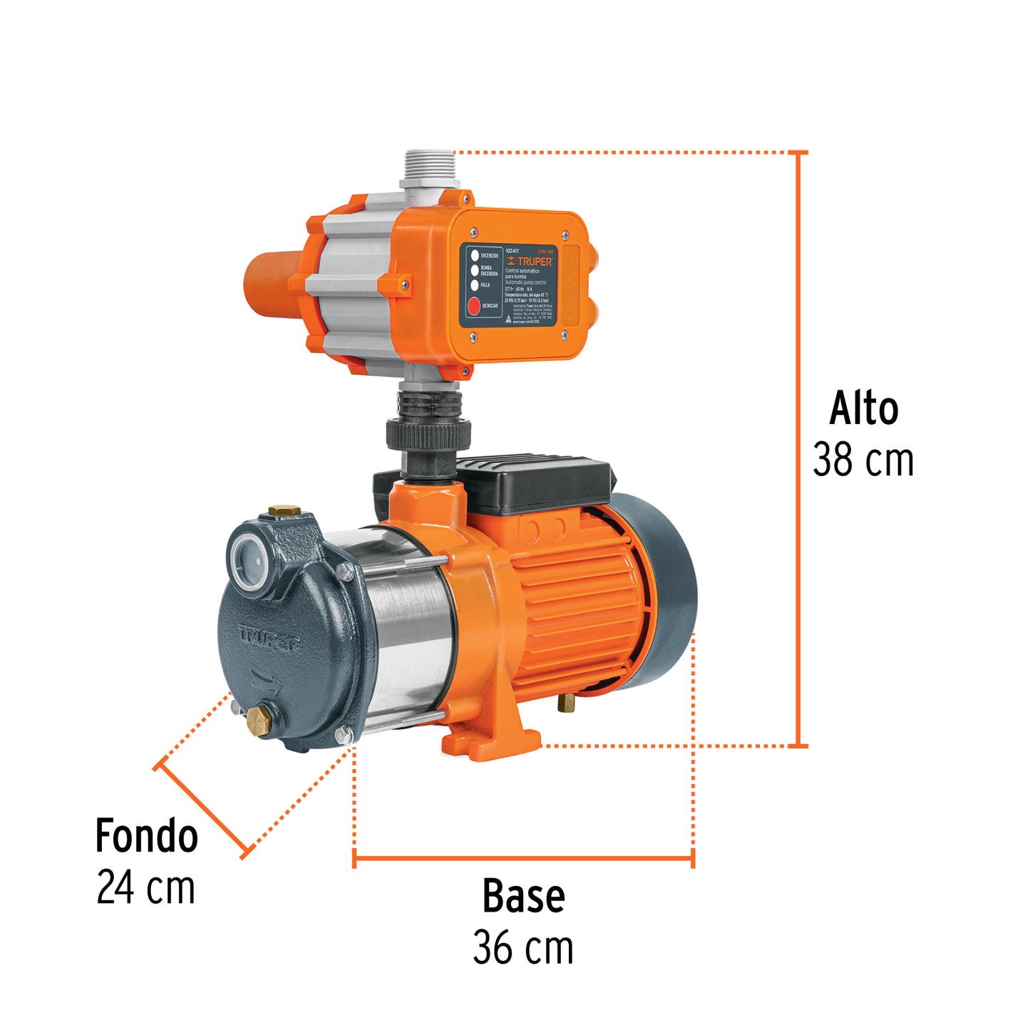BOMBA PARA AGUA 3/4-HP TRUPER CON PRESURISADOR Y CONTROL