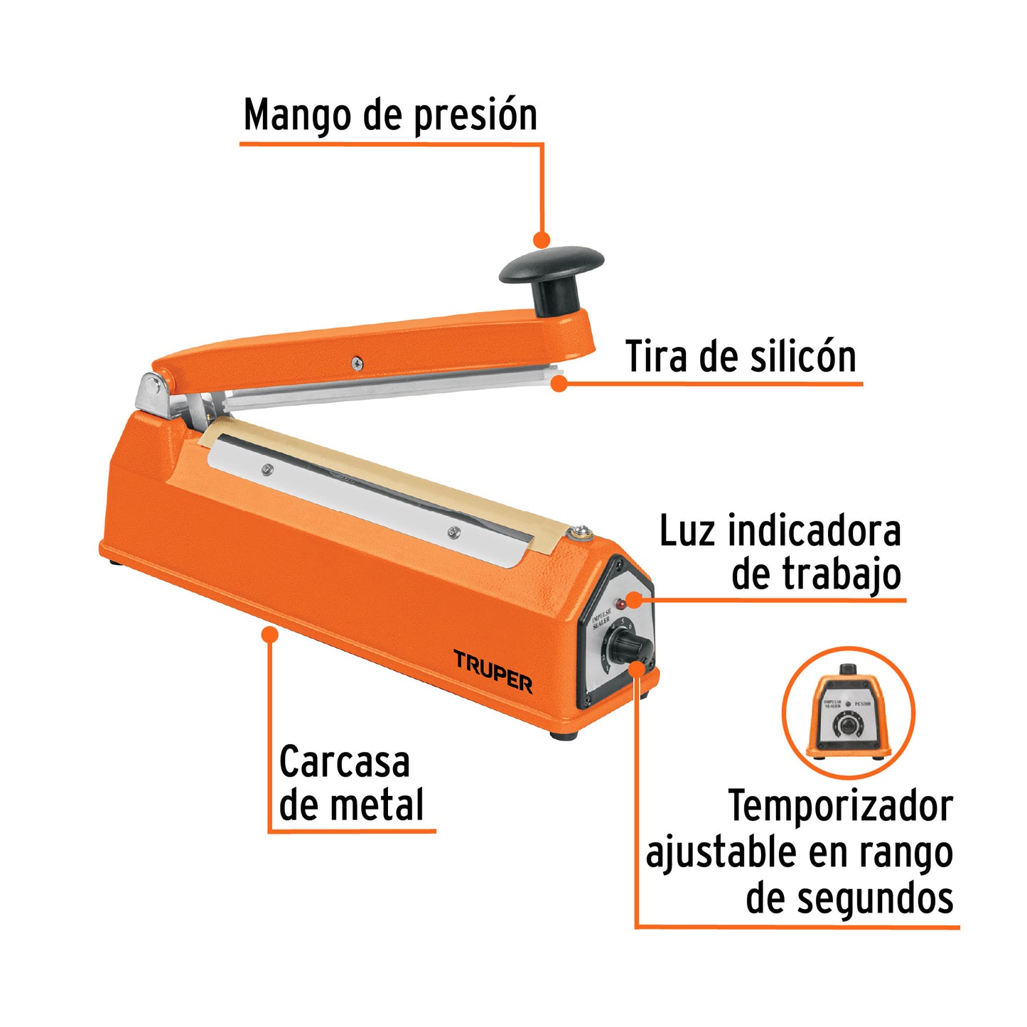 SELLADORA TERMICA DE IMPULSO 20CM 300W SETE-20 TRUPER