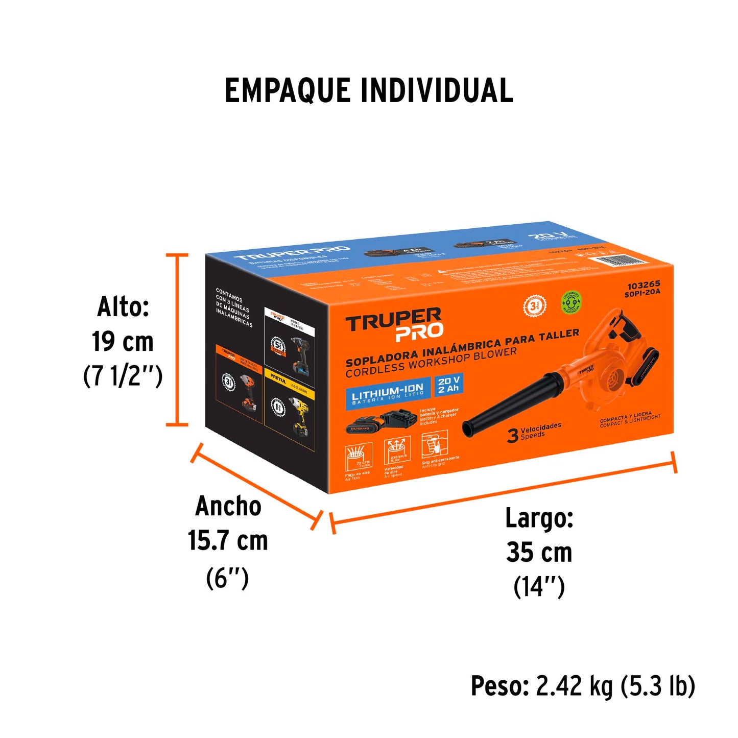 SOPLADORA INALAMBRICA 20V CON 1 BATERIA TRUPER PRO
