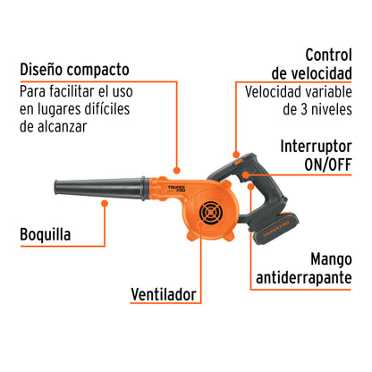 SOPLADORA INALAMBRICA 20V CON 1 BATERIA TRUPER PRO
