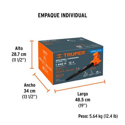 SOPLADORA Y ASPIRADORA ELECTRICA 1440W TRUPER