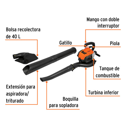 SOPLADORA Y ASPIRADORA GASOLINA MOTOR 26CC 1HP TRUPER