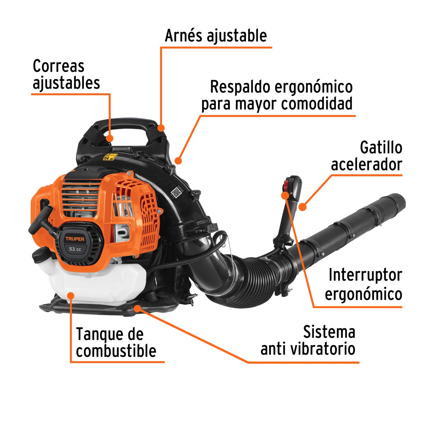 SOPLADORA GASOLINA MOTOR 53CC 1,900W 2.5HP TRUPER