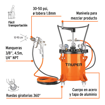 TANQUE PARA PINTAR CON MANGUERA-PISTOLA 45PSI TAN-PI10 TRUPER
