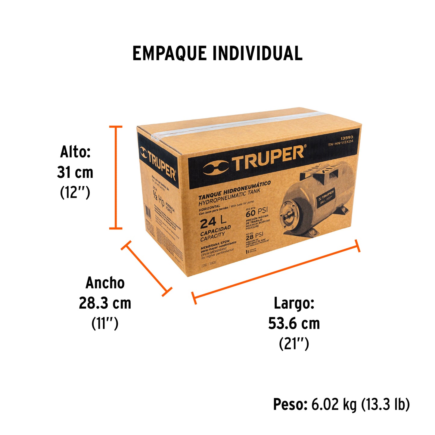 TANQUE PARA BOMBA HIDRONEUMATICA TRUPER 24-LTS