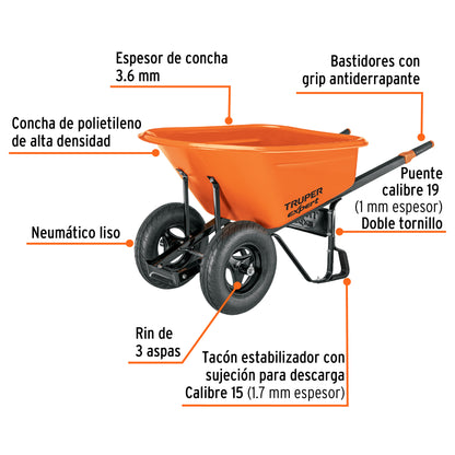 CARRETA TRUPER DESARMADA PLASTICA PARA GRANOS TP-7X ANARANJADA DOBLE LLANTA