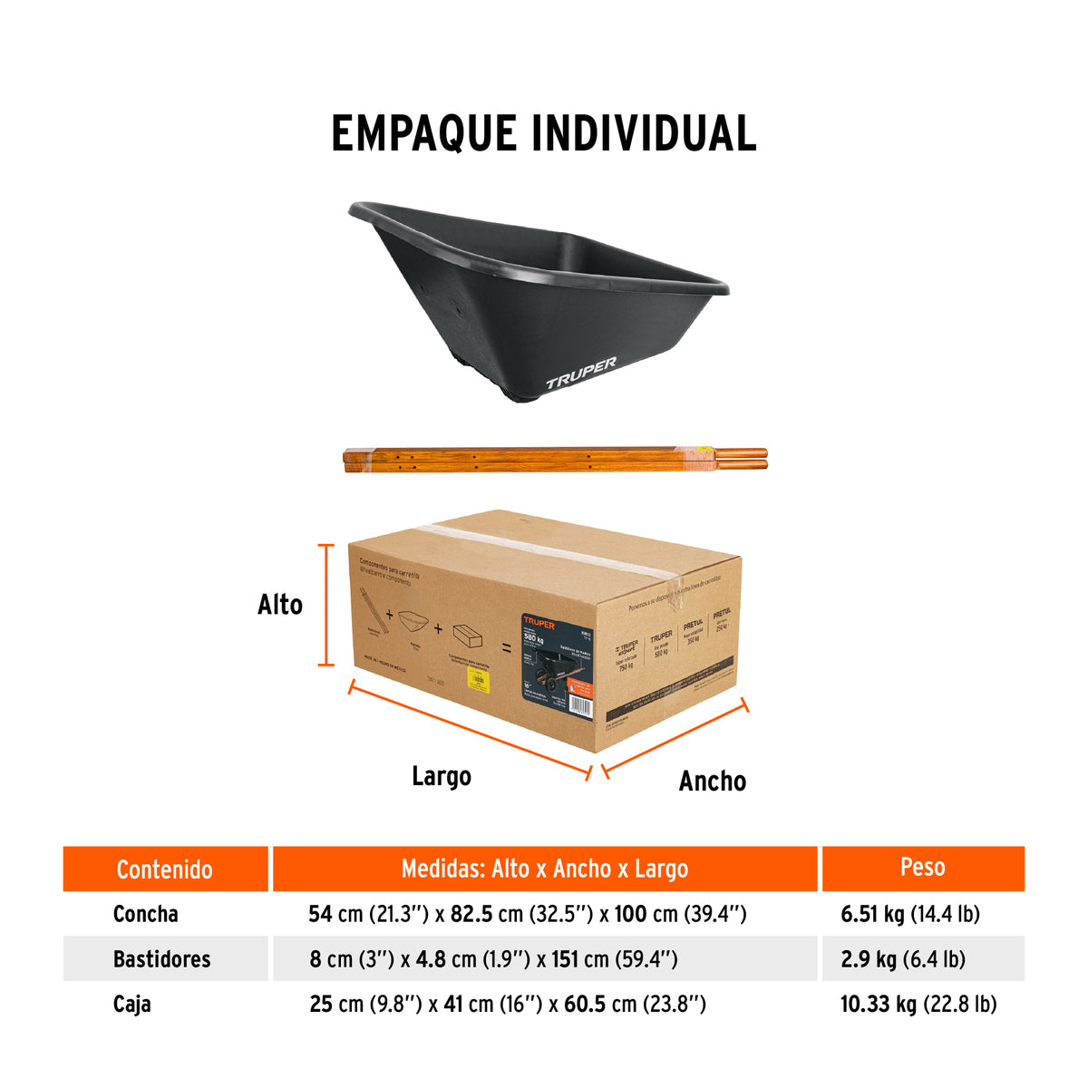 CARRETA TRUPER DESARMADA PLASTICA PARA GRANOS TP-8 NEGRA DOBLE LLANTA