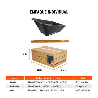 CARRETA TRUPER DESARMADA PLASTICA PARA GRANOS TP-8 NEGRA DOBLE LLANTA