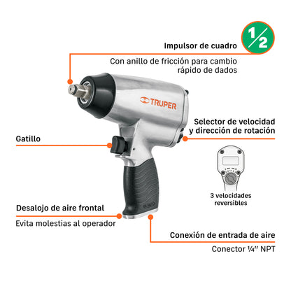 LLAVE DE IMPACTO NEUMATICO 1/2 TRUPER TPN-731-EX