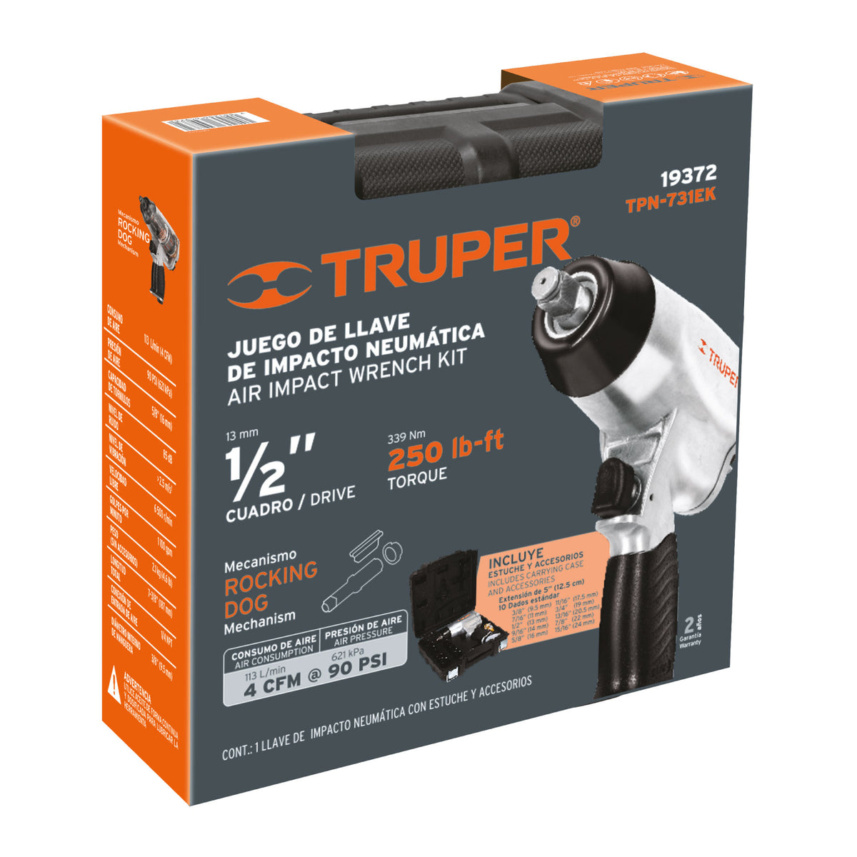 LLAVE DE IMPACTO NEUMATICO 1/2 TRUPER CON MALETIN