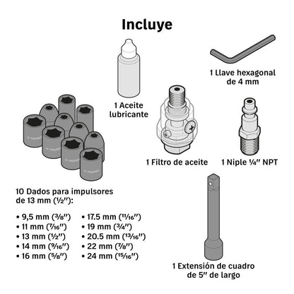 LLAVE DE IMPACTO NEUMATICO 1/2 TRUPER CON MALETIN