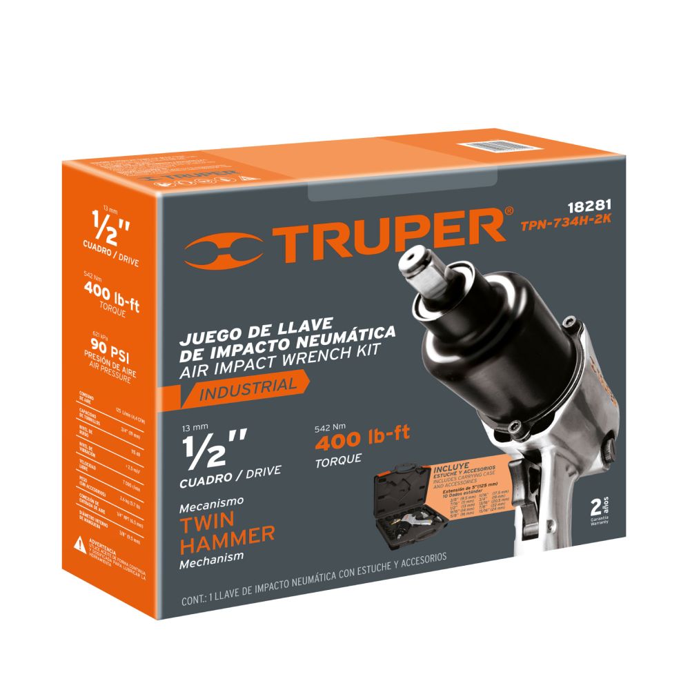 LLAVE DE IMPACTO NEUMATICO 1/2 TRUPER CON MALETIN
