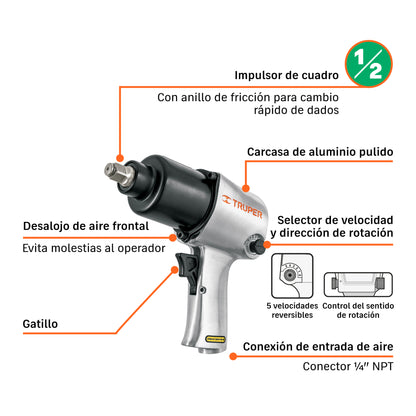 LLAVE DE IMPACTO NEUMATICO 1/2 TRUPER INDUSTRIAL