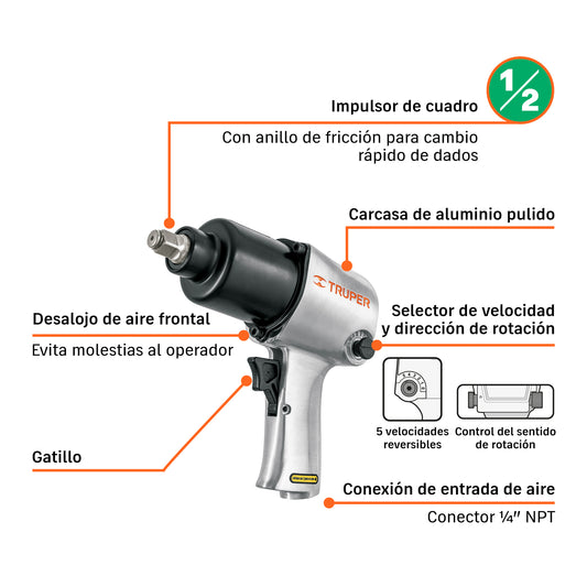 LLAVE DE IMPACTO NEUMATICO 1/2 TRUPER INDUSTRIAL