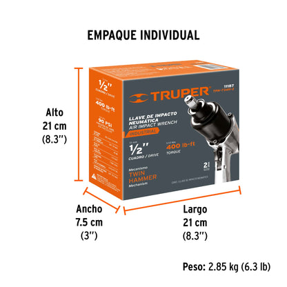 LLAVE DE IMPACTO NEUMATICO 1/2 TRUPER INDUSTRIAL