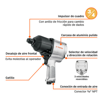 LLAVE DE IMPACTO NEUMATICO 3/4 TRUPER