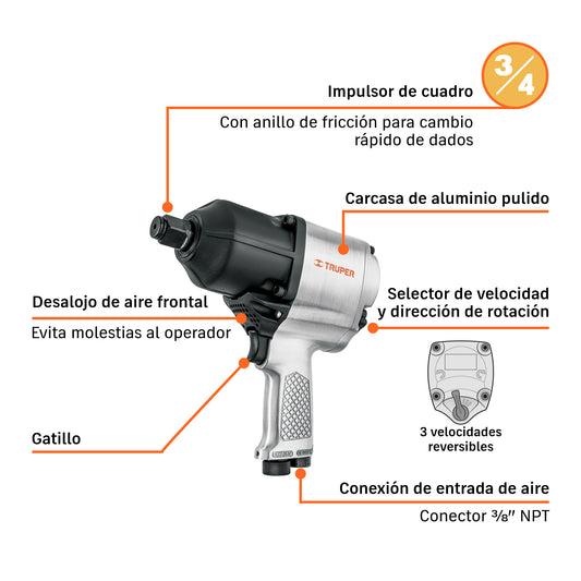 LLAVE DE IMPACTO NEUMATICO 3/4 TRUPER