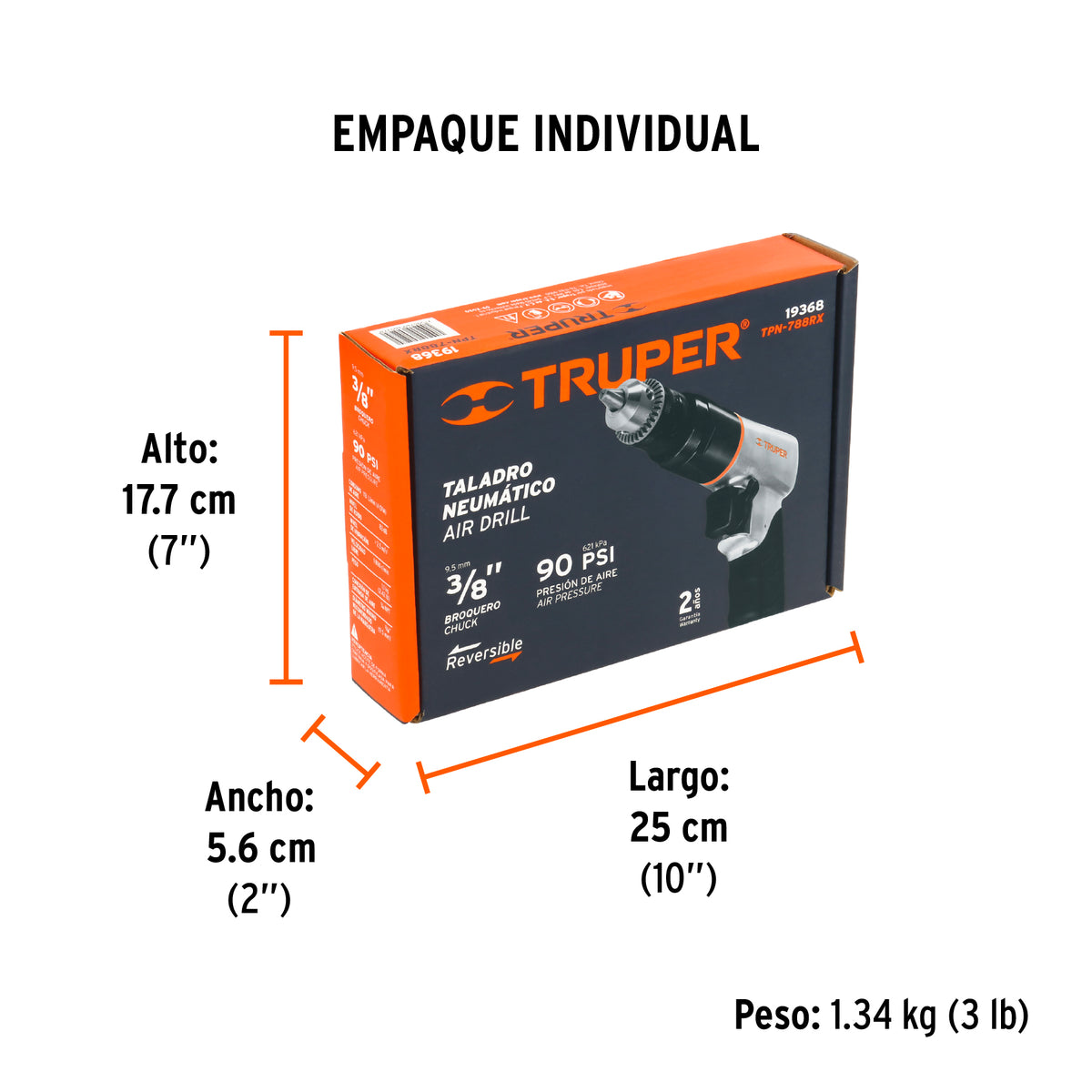 TALADRO NEUMATICO 3/8 TRUPER REVERSIBLE TPN-788RX