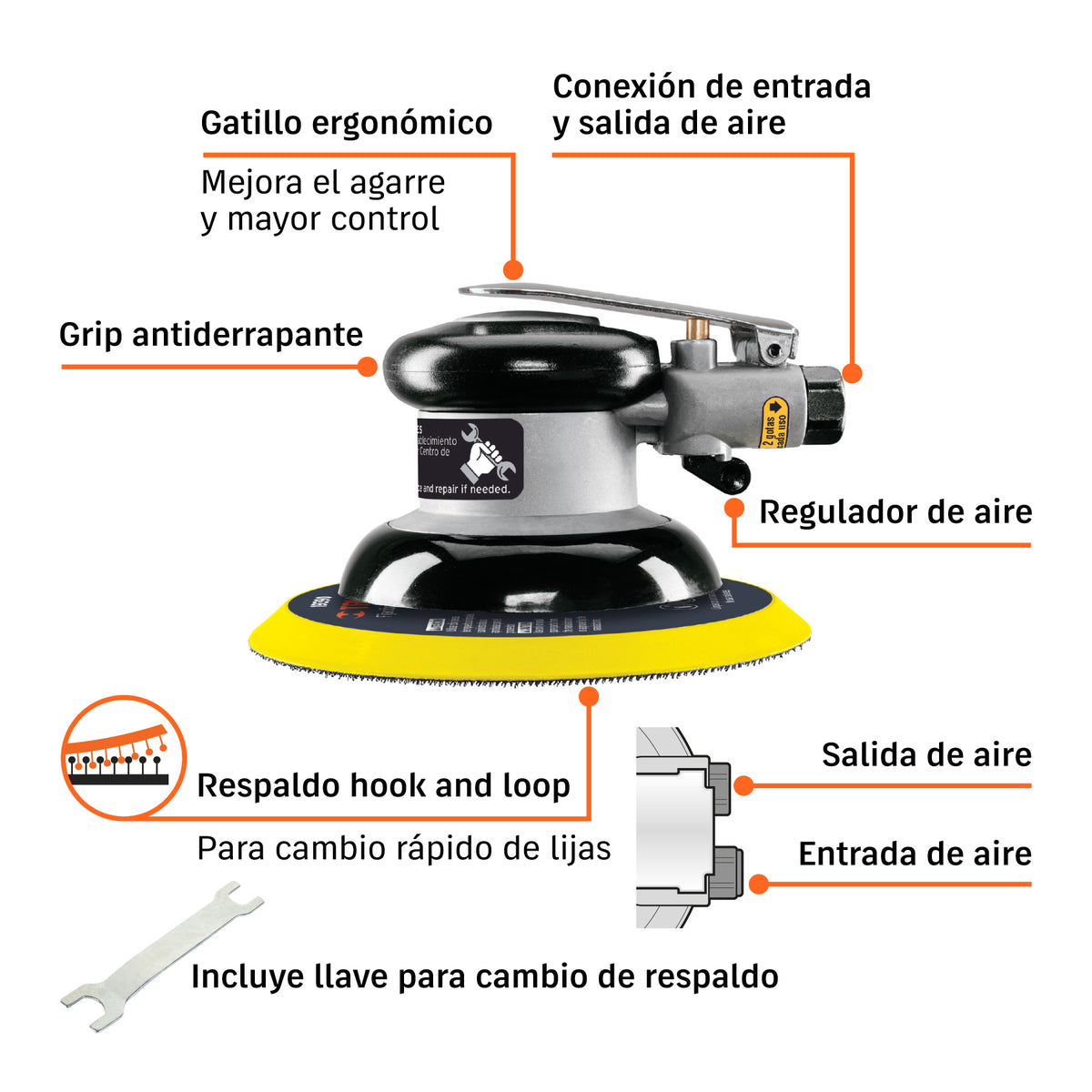 LIJADORA NEUMATICA TRUPER INDUSTRIAL 6" TPN-861-2 ROTO ORBITAL