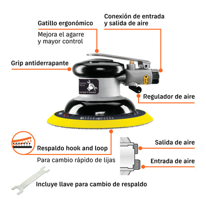 LIJADORA NEUMATICA TRUPER INDUSTRIAL 6" TPN-861-2 ROTO ORBITAL