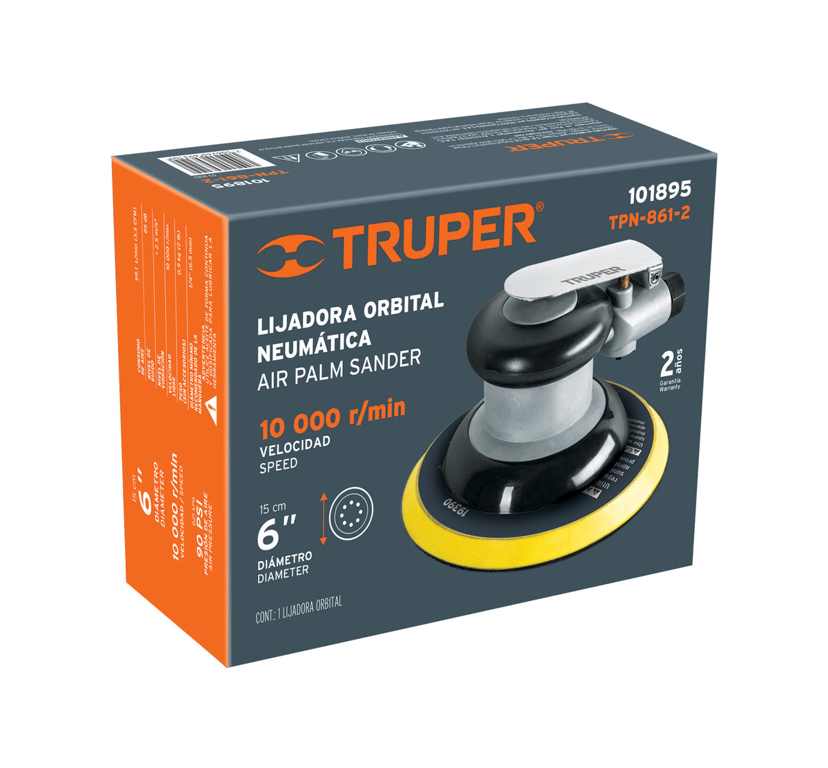 LIJADORA NEUMATICA TRUPER INDUSTRIAL 6" TPN-861-2 ROTO ORBITAL