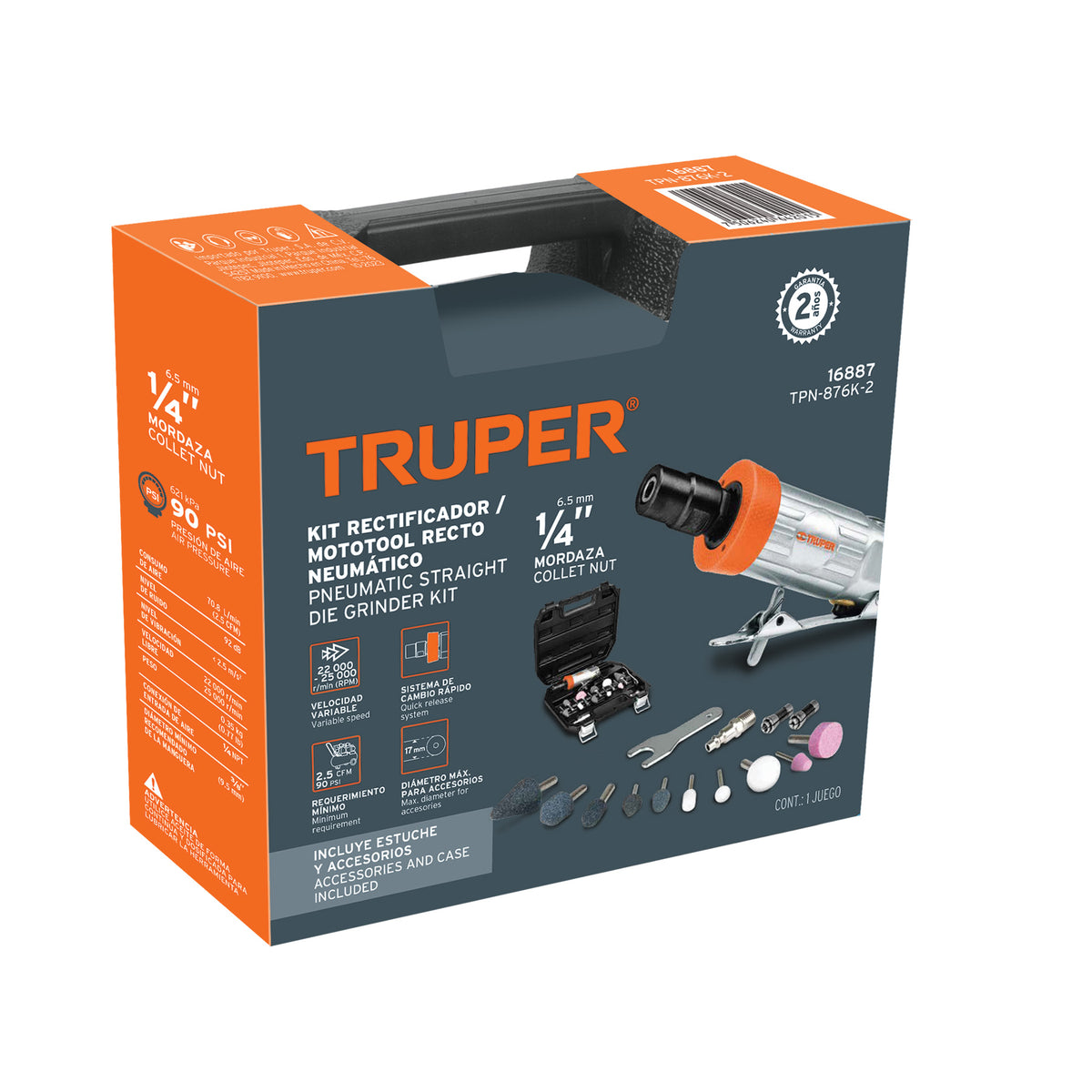 PULIDORA NEUMATICA 1/4 CON MALETIN TRUPER TPN-876K-2