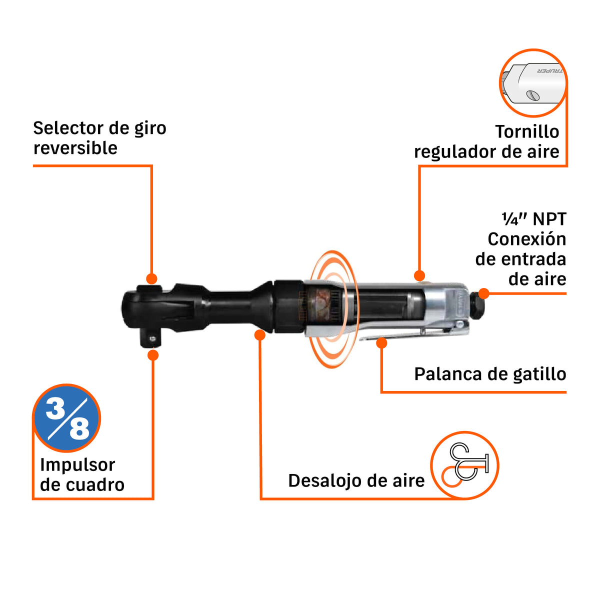MANERAL CON RATCH 3/8" NEUMATICO TRUPER