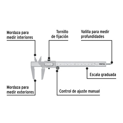 CALIBRADOR PIE DE REY 6"/152MM VER-6PX PRETUL