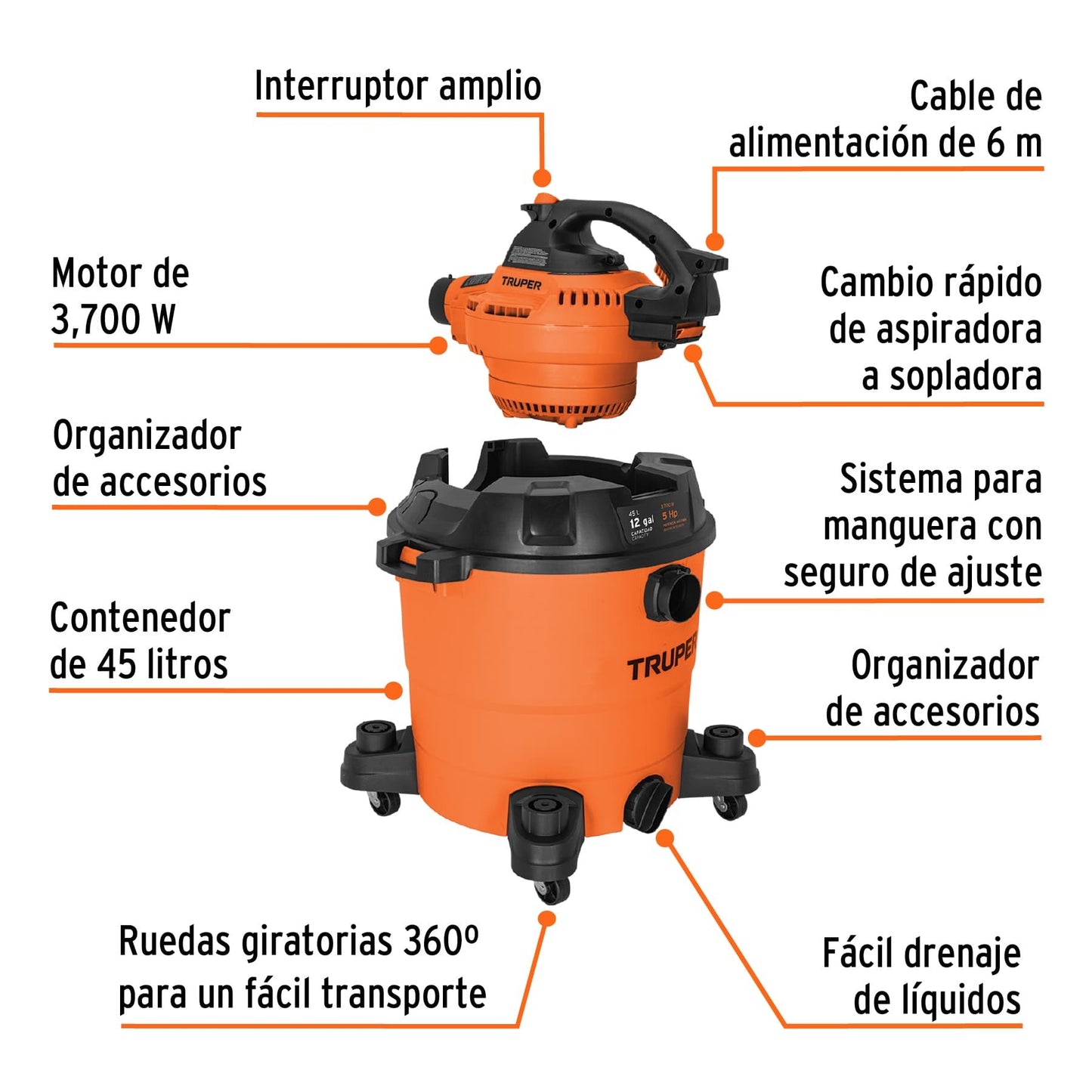 ASPIRADORA TRUPER DE 12 GALONES