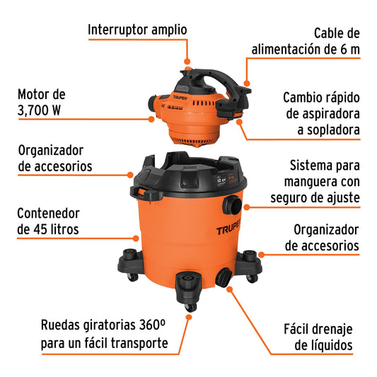 ASPIRADORA TRUPER DE 12 GALONES