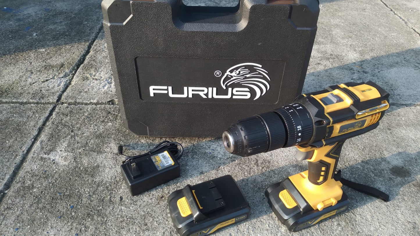TALADRO INALAMBRICO PERCUTOR FURIUS DE 21 VOLTIOS