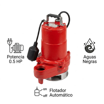 BOMBA SUMERGIBLE DE 1/2 HP PARA AGUAS NEGRAS