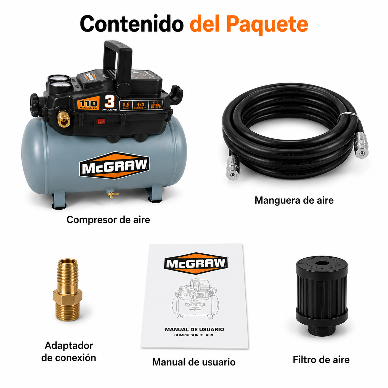 COMPRESOR DE AIRE DE 3 GALONES / 110 PSI