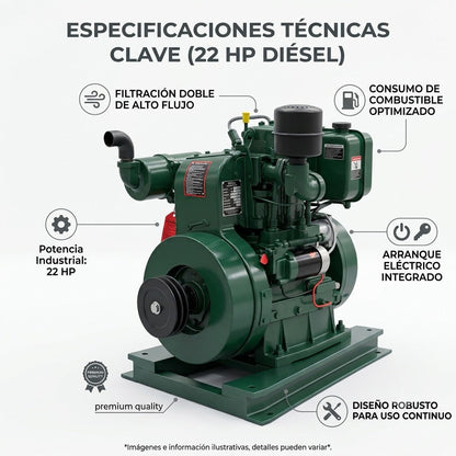 MOTOR DIESEL ESTACIONARIO DE 22 HP CON ARANQUE ELECTRICO