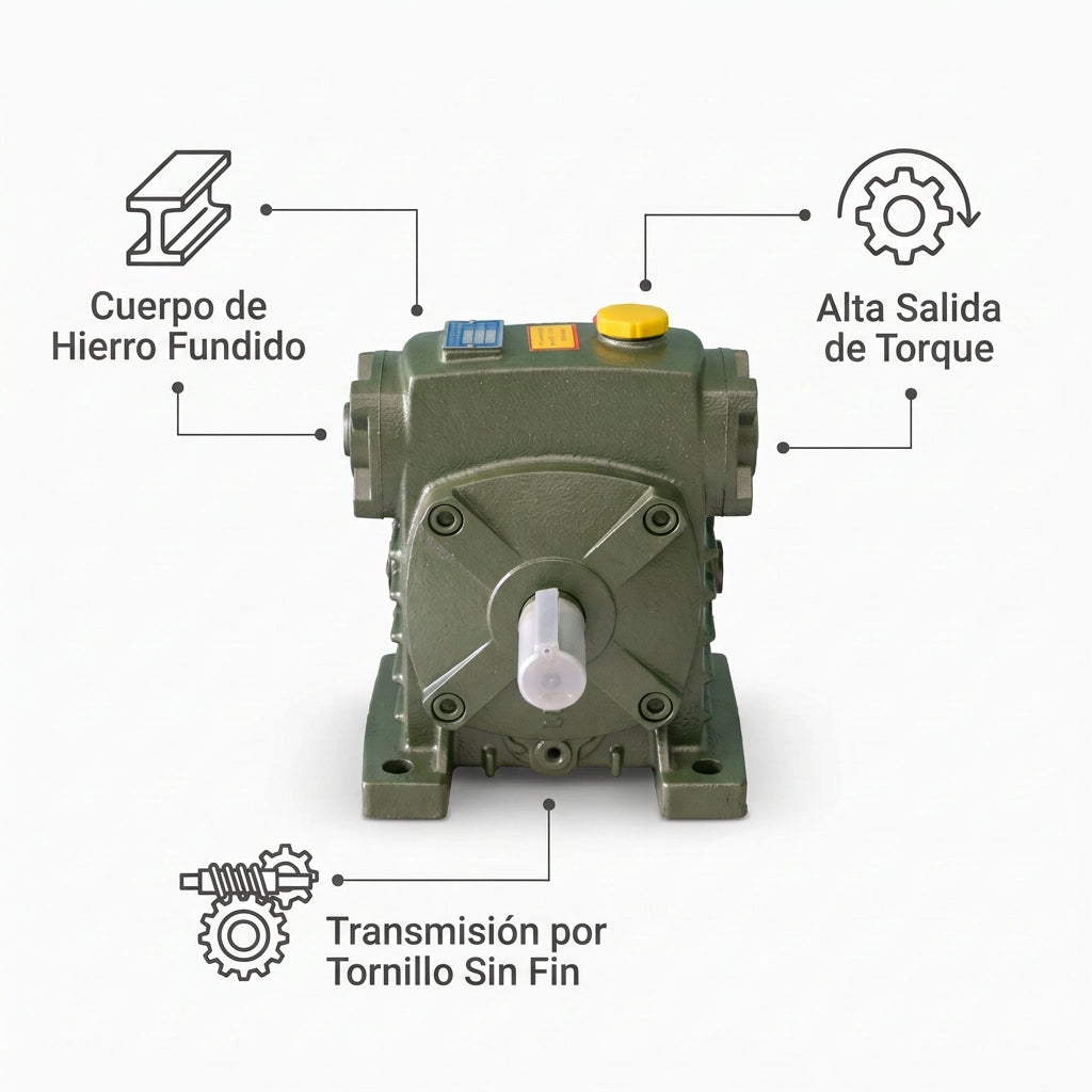 Worm Speed Reducer Gearbox — Infografia de Caracteristicas | Generated by Modelize