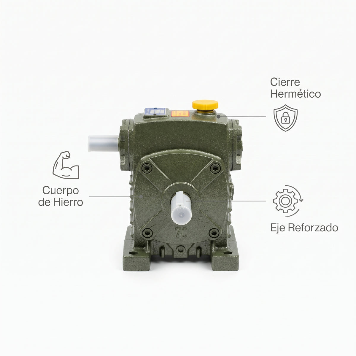 Worm Gear Speed Reducer Box — Infografia de Caracteristicas | Generated by Modelize