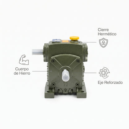 Worm Gear Speed Reducer Box — Infografia de Caracteristicas | Generated by Modelize