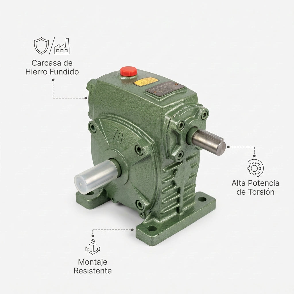 Industrial Worm Gearbox — Infografia de Caracteristicas | Generated by Modelize