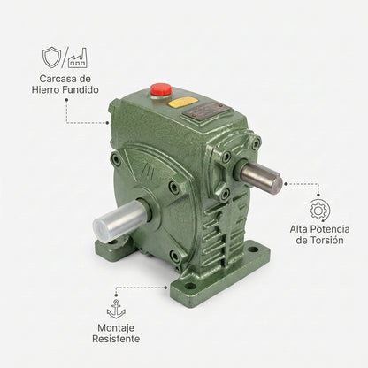 Industrial Worm Gearbox — Infografia de Caracteristicas | Generated by Modelize