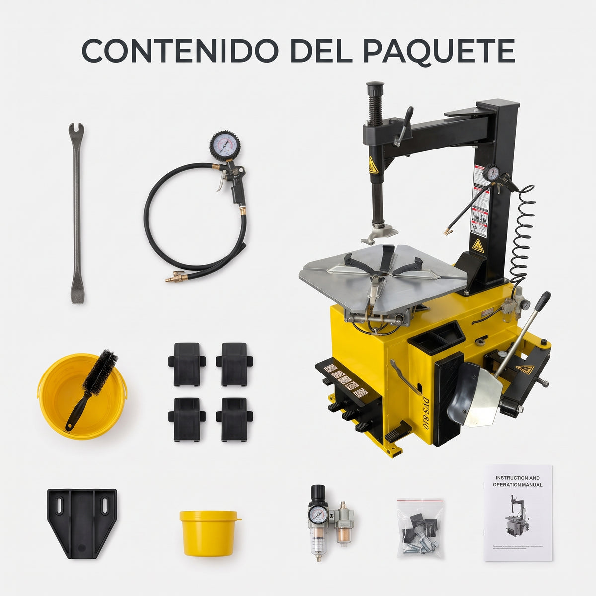 Tire Changer Machine — Contenido del Paquete - Vista Aerea | Generated by Modelize