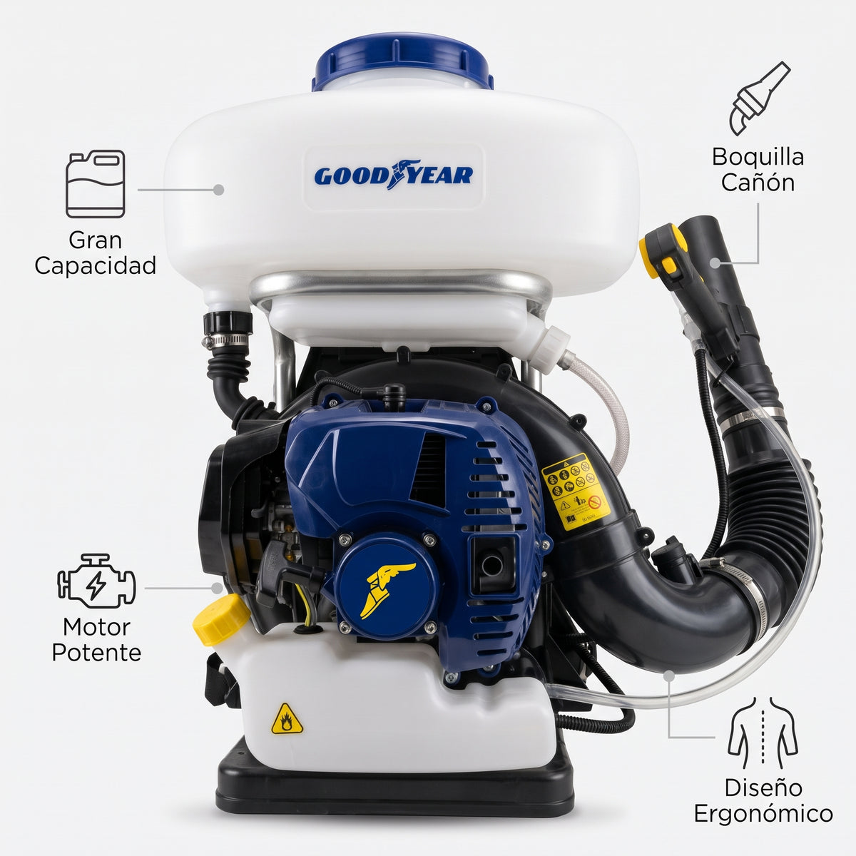 Backpack Mist Duster Sprayer — Infografia de Caracteristicas | Generated by Modelize