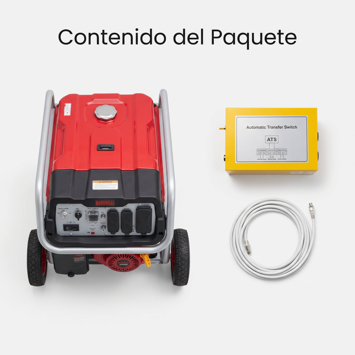 Portable Industrial Generator with ATS — Contenido del Paquete - Vista Aerea | Generated by Modelize