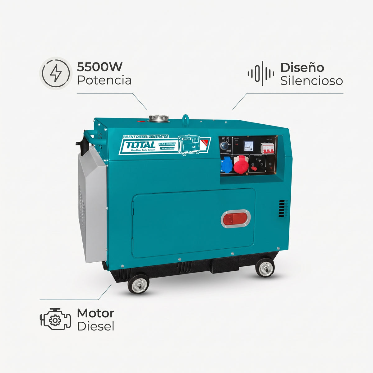 Silent Diesel Generator — Infografia de Caracteristicas | Generated by Modelize