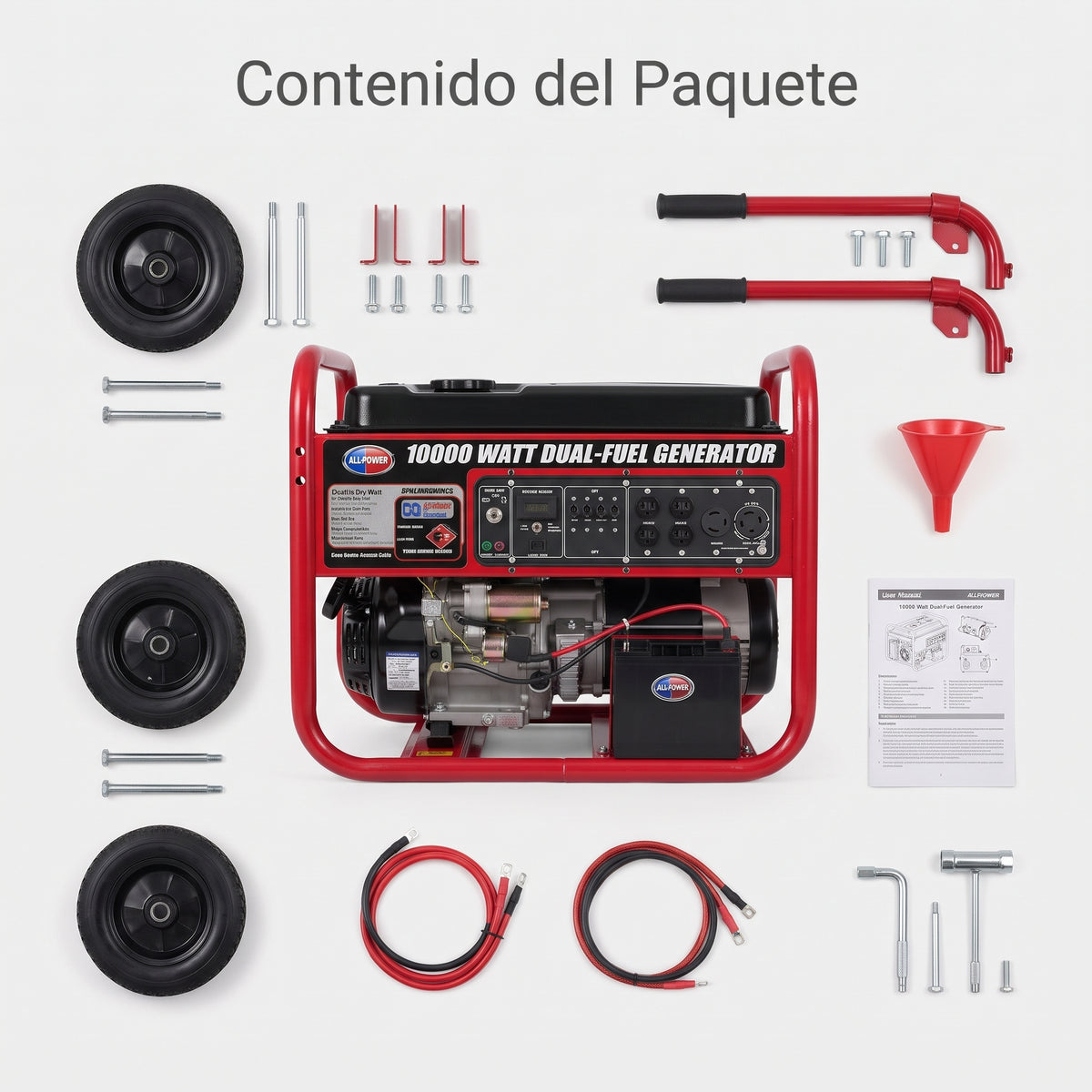 Portable Dual-Fuel Generator — Contenido del Paquete - Vista Aerea | Generated by Modelize
