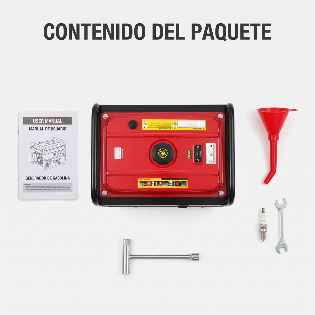 Portable Electric Generator — Contenido del Paquete - Vista Aerea | Generated by Modelize