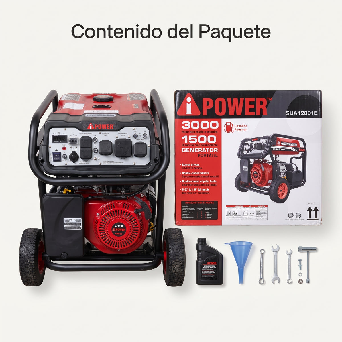 Portable Gas Generator — Contenido del Paquete - Vista Aerea | Generated by Modelize