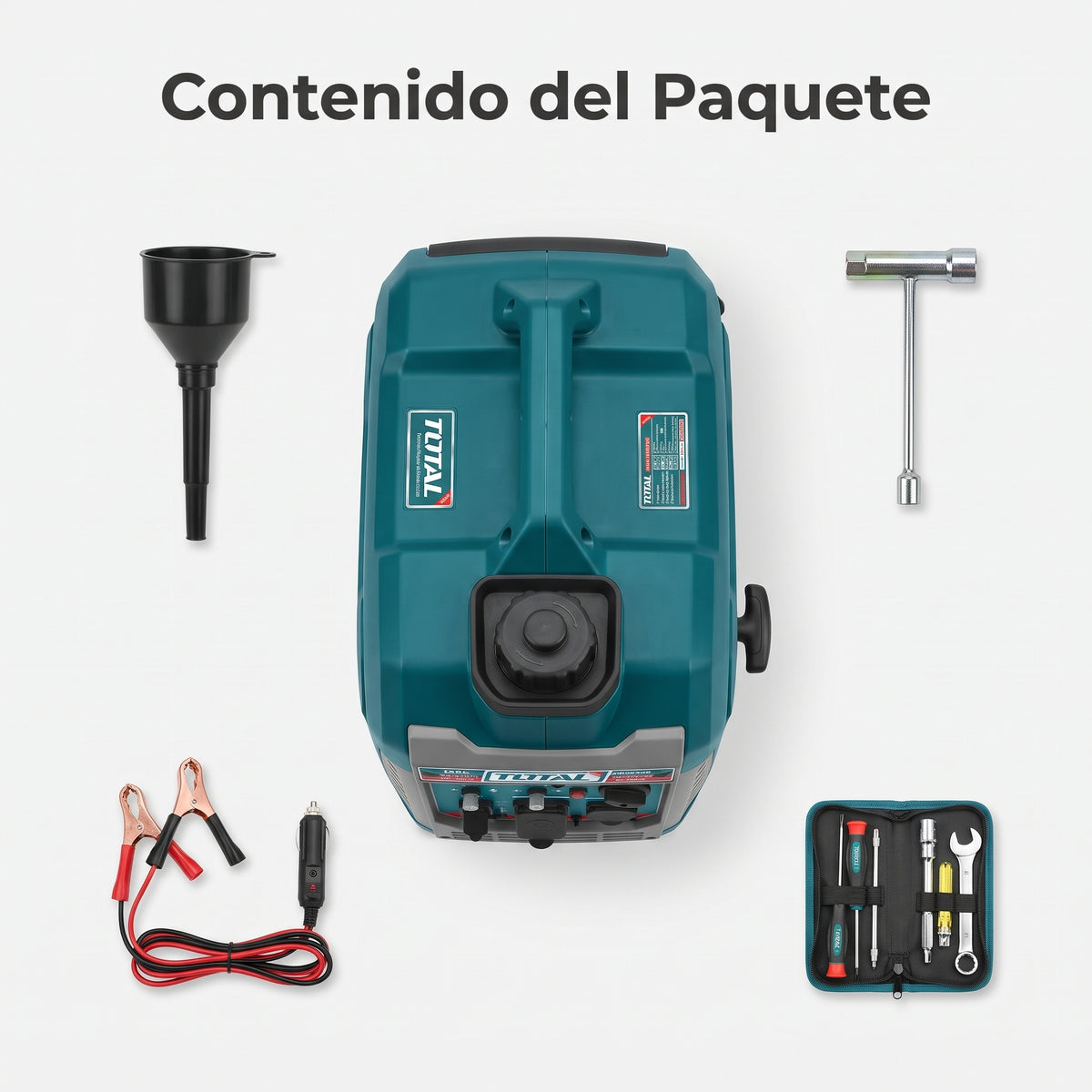 Portable Inverter Generator — Contenido del Paquete - Vista Aerea | Generated by Modelize